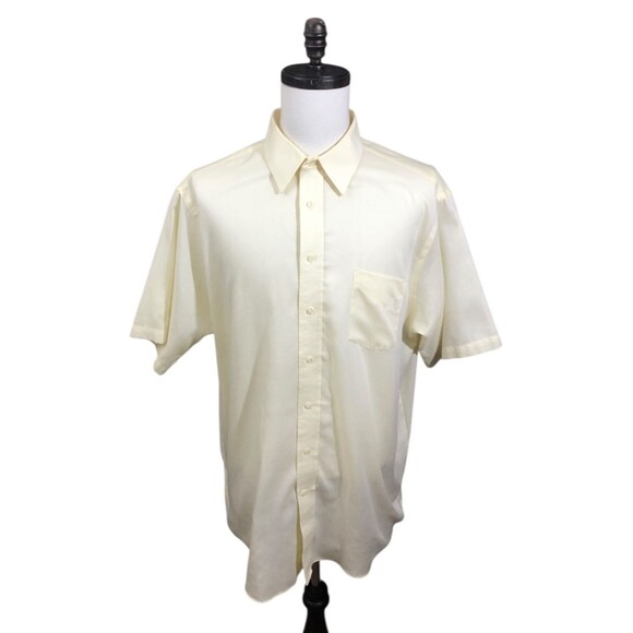 Stafford Wrinkle Free Short Sleeve Shirt 18 19 Collar Yellow Cream Classic Fit - Picture 1 of 9